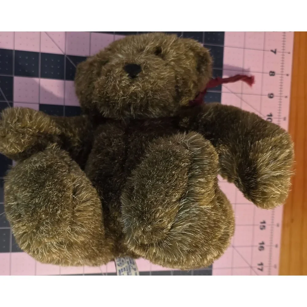 Mary Meyer Brown Teddy Bear Plush Burgundy Ribbon 8